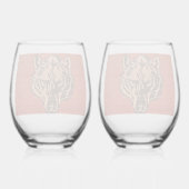Wolfskop op rood wijnglas zonder voet (Achterkant)