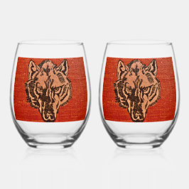 Wolfskop op rood     wijnglas zonder voet