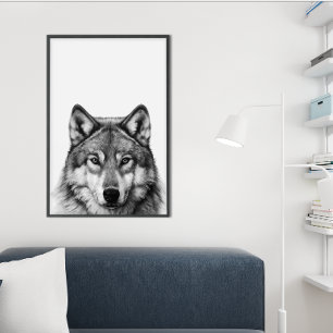 Wolfskop Portret  Zwart wit Poster