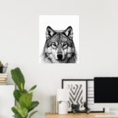 Wolfskop Portret Zwart wit Poster (Thuiskantoor)