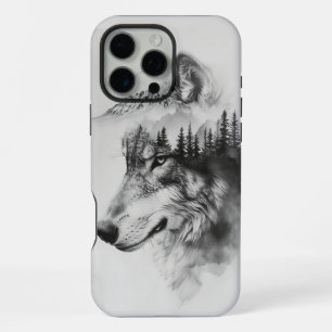 Wolfssilhouet samensmelt met bergen iPhone 16 pro max hoesje