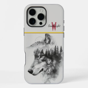 Wolfssilhouet samensmelt met bergen iPhone 16 pro max hoesje