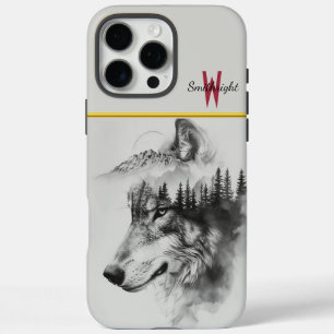 Wolfssilhouet versmelt met bergen iPhone 16 pro max hoesje