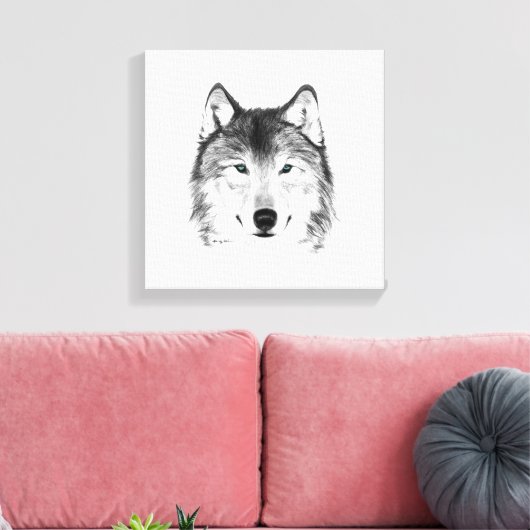 Wolftekening, grafiet canvas afdruk (Insitu (Woonkamer))