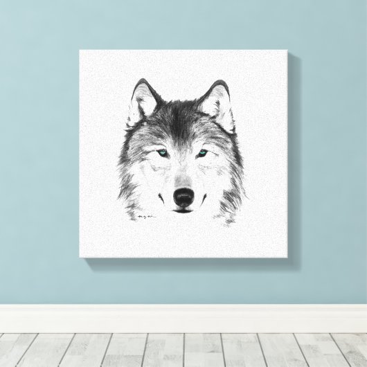 Wolftekening, grafiet canvas afdruk (Insitu (Houten vloer))