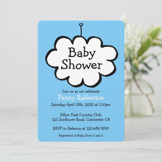 Wolk aan een Touw Baby Shower Uitnodiging (Staand voorkant)