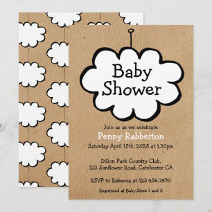 Wolk aan een Touw Rustieke Kraft Baby Shower Kaart