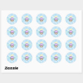 wolk achtergrond, cupcake engel geen tekst ronde sticker (Vel)