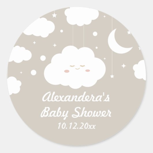 Wolk Baby Shower Favor Ronde Sticker (Voorkant)