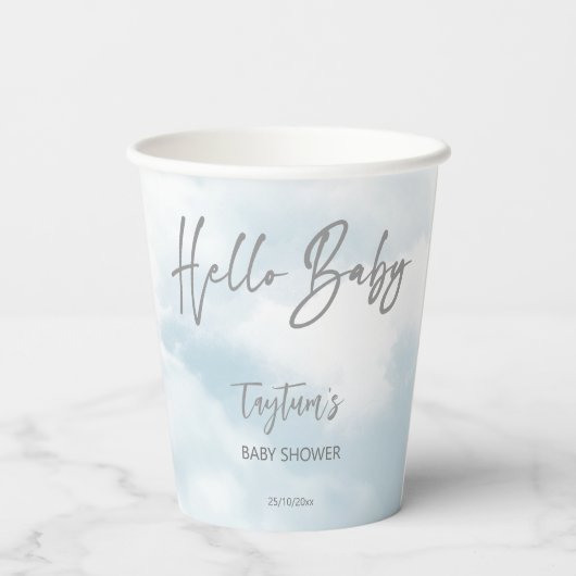 Wolk baby shower grijs wolken baby shower sjabloon papieren bekers (Achterkant)