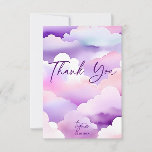 Wolk baby shower paarse wolken baby shower bedankkaart (Voorkant)