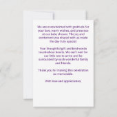 Wolk baby shower paarse wolken baby shower bedankkaart (Achterkant)