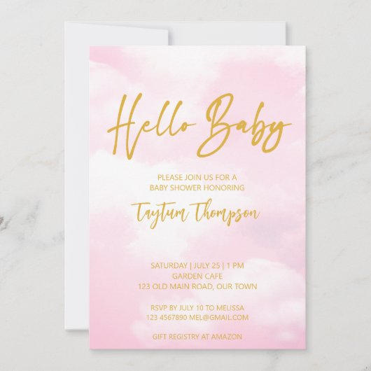 Wolk baby shower roze en goud kaart (Voorkant)