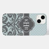 Wolk Blauw en Houtskool Grijs Damast Stippen Monog Case-Mate iPhone Case (Achterkant (horizontaal))