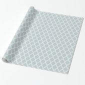 Wolk Blauw en Wit Marokkaans Quatrefoil Cadeaupapier (Uitgerold)