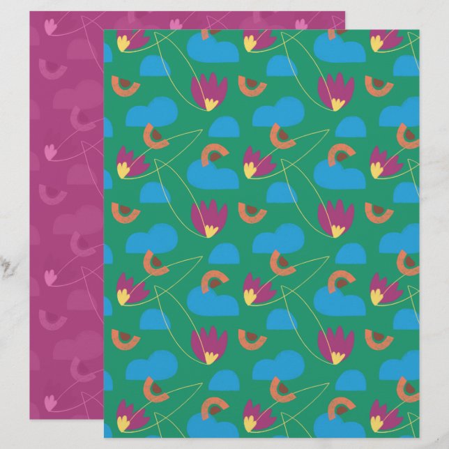 Wolk bloemige scrapbookpapier (Voorkant / Achterkant)