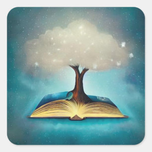 Wolk Boom & Open Boek Vierkante Sticker