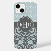 Wolk en Houtskool Grijs Damast Polka Dots Monogram Case-Mate iPhone Case (Achterkant)