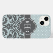 Wolk en Houtskool Grijs Damast Polka Dots Monogram Case-Mate iPhone Case (Achterkant (horizontaal))