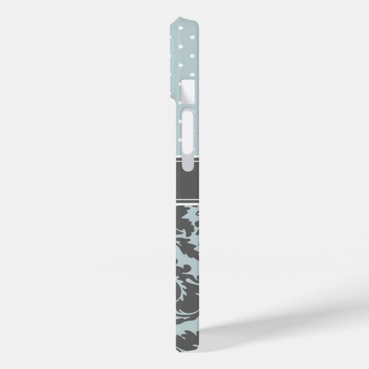 Wolk en Houtskool Grijs Damast Polka Dots Monogram Case-Mate iPhone Case (Achterkant / Links)