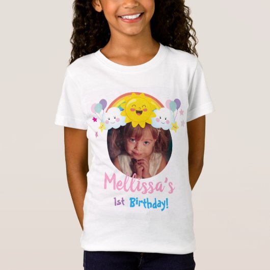 Wolk en Regenboog Foto Kinderen Verjaardagsfeest T-shirt (Voorkant)