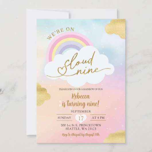 Wolk en regenboog Kind Kleurrijke 9e Verjaardag Kaart (Voorkant)