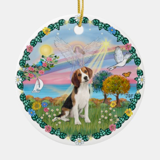 Wolk Engel #1B - Beagle Keramisch Ornament (Voorkant)