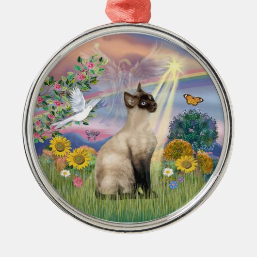Wolk Engel - Siamese Kat Metalen Ornament (Voorkant)