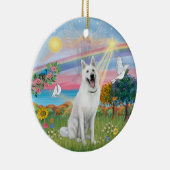 Wolk Engel - Witte Duitse Herder Keramisch Ornament (Rechts)