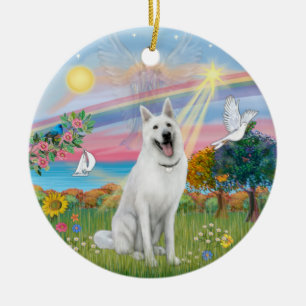 Wolk Engel - Witte Duitse Herder Keramisch Ornament