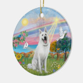 Wolk Engel - Witte Duitse Herder Keramisch Ornament (Links)