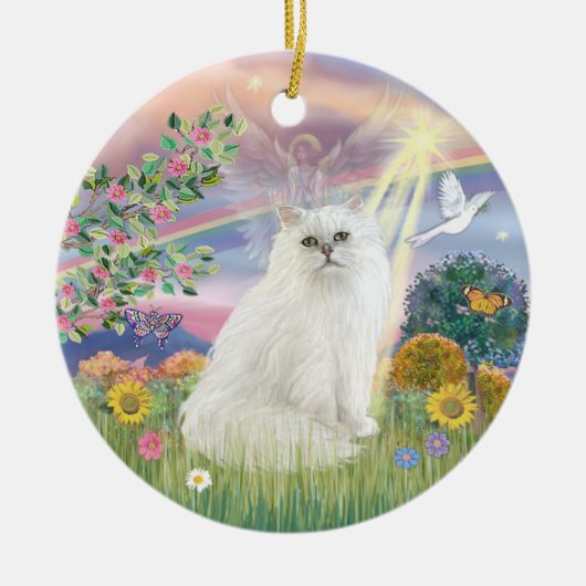 Wolk Engel - Witte Perzische Kat Keramisch Ornament (Voorkant)
