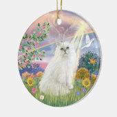 Wolk Engel - Witte Perzische Kat Keramisch Ornament (Links)