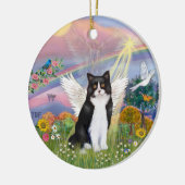 Wolk Engel - Zwarte & Witte Kat Engel Keramisch Ornament (Links)
