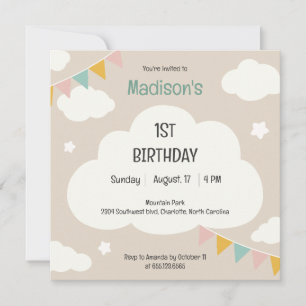 Wolk feest vlaggen baby eerste verjaardag uitnodig kaart