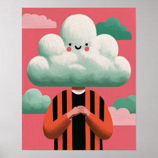 Wolk Hoofd Karakter Surreal Quirky Kunst Poster