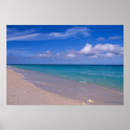 Wolk in de blauwe lucht boven zandig strand poster (Voorkant)