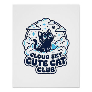 Wolk Lucht Cute Kat Dierenliefhebber Shirt Kunst - Perfect Poster