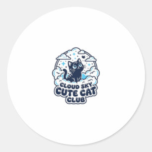 Wolk Lucht Cute Kat Huisdier Liefhebber Shirt Kuns Ronde Sticker