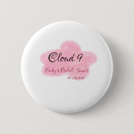 Wolk negen roze pastel bruidsdouche naamdatum ronde button 5,7 cm
