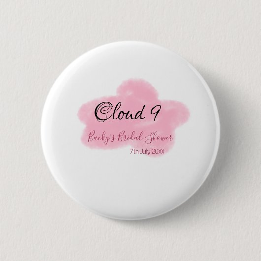 Wolk negen roze pastel bruidsdouche naamdatum ronde button 5,7 cm (Voorkant)