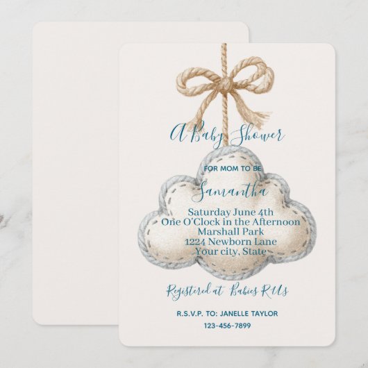 Wolk Nine Baby Shower Kaart (Voorkant / Achterkant)