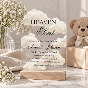 Wolk Nine Beige Geslacht Neutrale Hemel Baby Showe Acryl Uitnodigingen