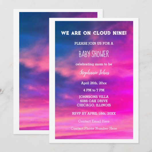 Wolk Nine Meisje Baby Shower Kleurrijke Roze Kunst Kaart (Voorkant / Achterkant)