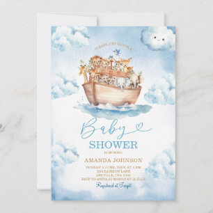 Wolk Noachs Ark Lichtblauwe Baby Shower Kaart