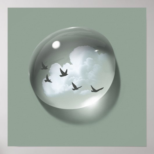 Wolk & Vogels Waterdruppel Groen Minimaal Poster (Voorkant)