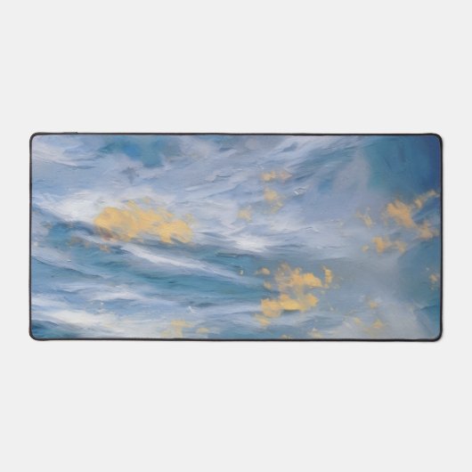 Wolken Abstracte Kunst Blauwe Gouden Kunstzinnige  Bureaumat (Voorkant)