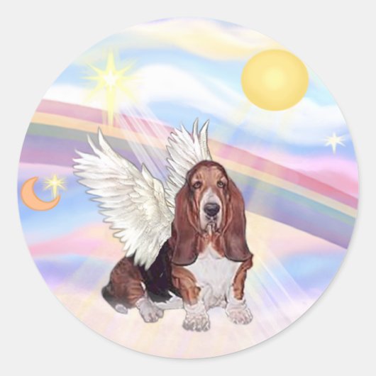 Wolken - Basset Hound Engel Ronde Sticker (Voorkant)