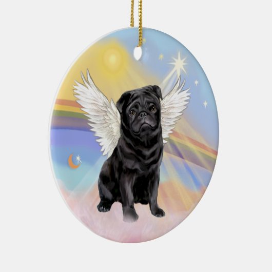 Wolken - Black Pug Angel Keramisch Ornament (Rechts)