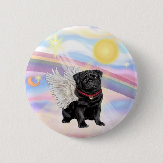 Wolken - Black Pug Angel Ronde Button 5,7 Cm (Voorkant)